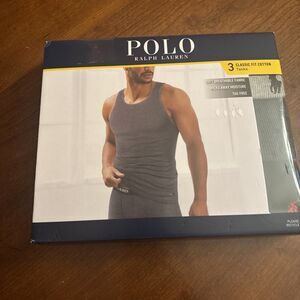 3 POLO RALPH LAUREN S  Classic Fit 100% Cotton Tanks Tag Free Grey& Black